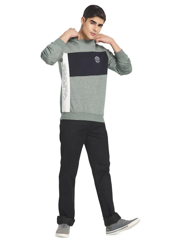 Octave Men Olive Green Colourblocked Fleece Sweatshirt