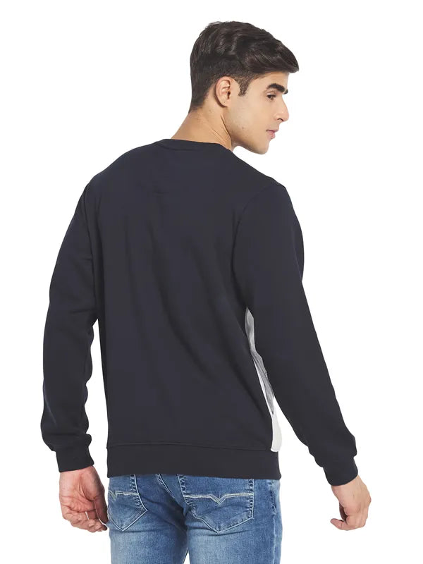 Octave Men Navy Blue Colourblocked Fleece Sweatshirt