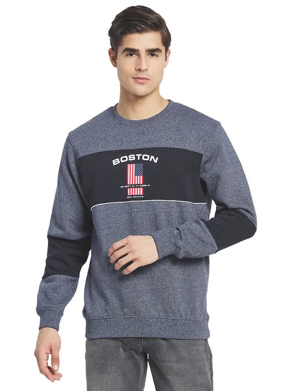 Octave Men Charcoal Black Colourblocked Fleece Sweatshirt