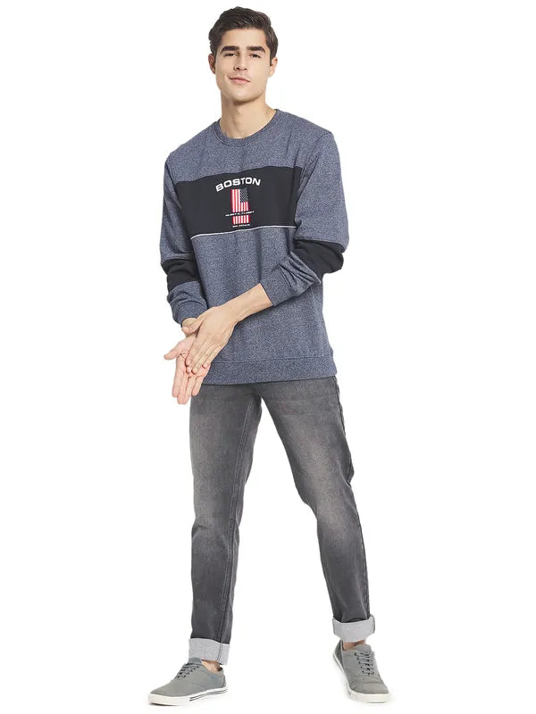 Octave Men Charcoal Black Colourblocked Fleece Sweatshirt