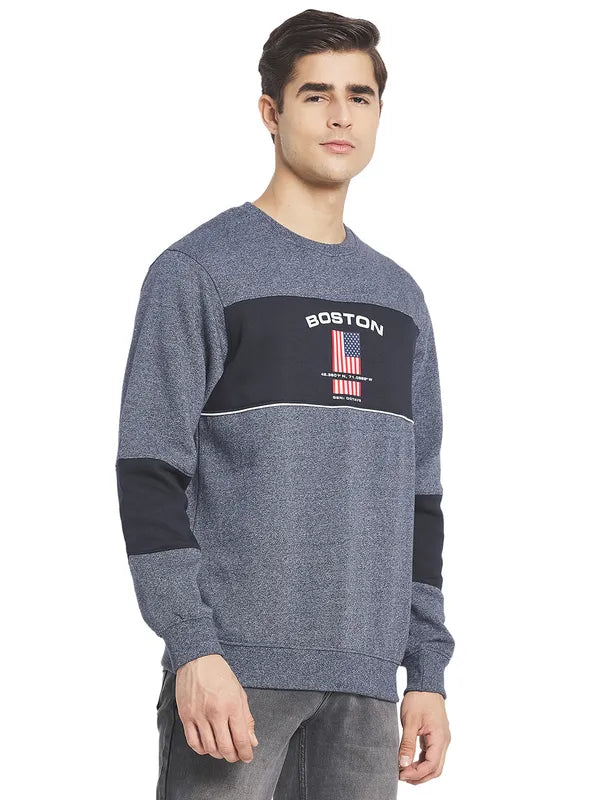 Octave Men Charcoal Black Colourblocked Fleece Sweatshirt