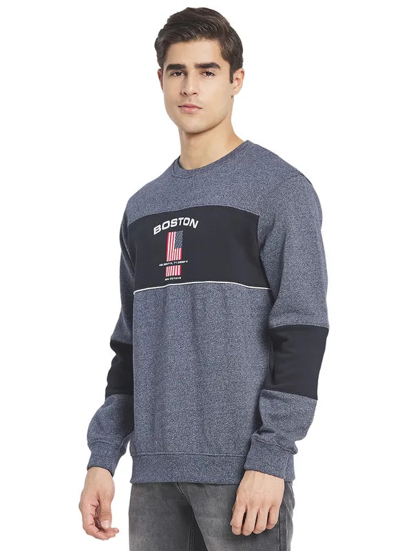 Octave Men Charcoal Black Colourblocked Fleece Sweatshirt