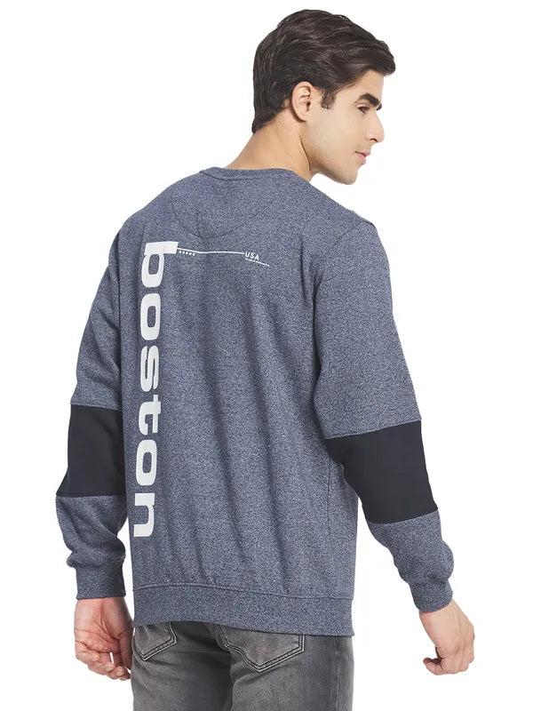 Octave Men Charcoal Black Colourblocked Fleece Sweatshirt