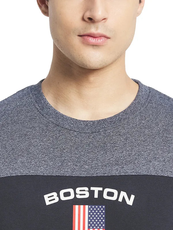 Octave Men Charcoal Black Colourblocked Fleece Sweatshirt