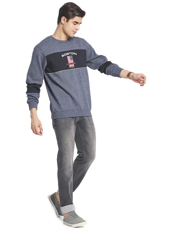 Octave Men Charcoal Black Colourblocked Fleece Sweatshirt