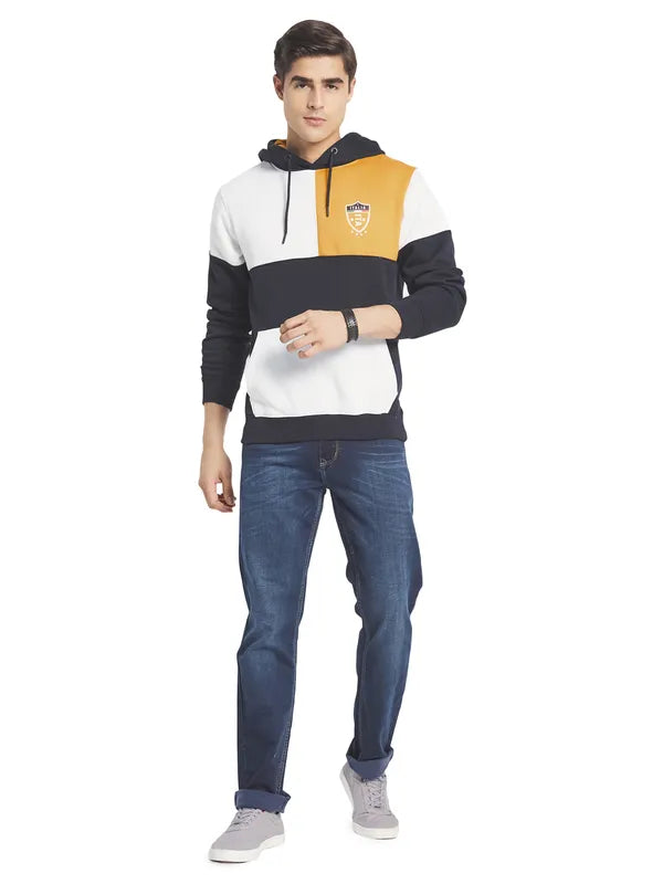 Octave Men Yellow Colourblocked Fleece Hooded Sweatshirt