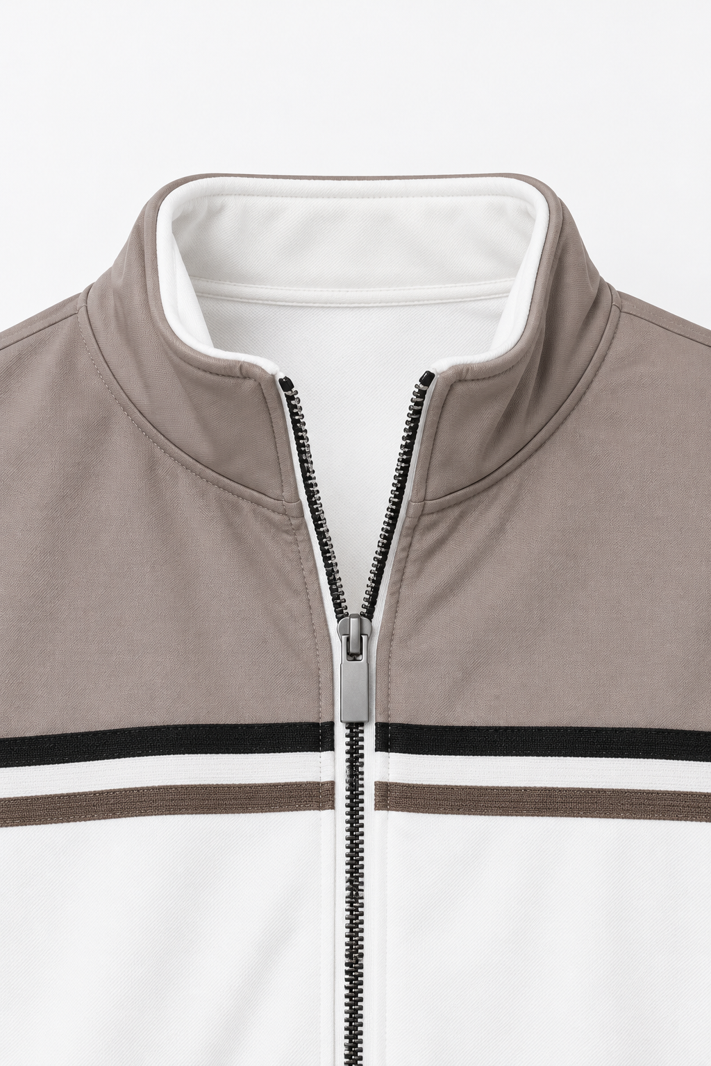 Men’s Regular Fit Cotton Pique Bonded Cut & Sew Full-Zip Sweatshirt – Off White