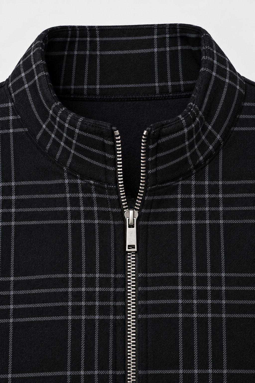 Men’s Regular Fit Cotton Fleece Check Full-Zip Sweatshirt – Dark Navy