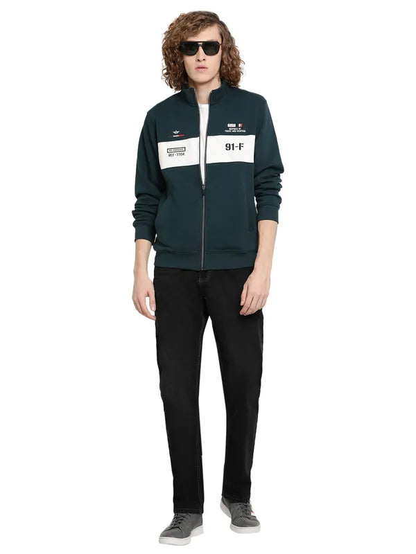 Octave Men Green Printed Fleece Sweatshirt