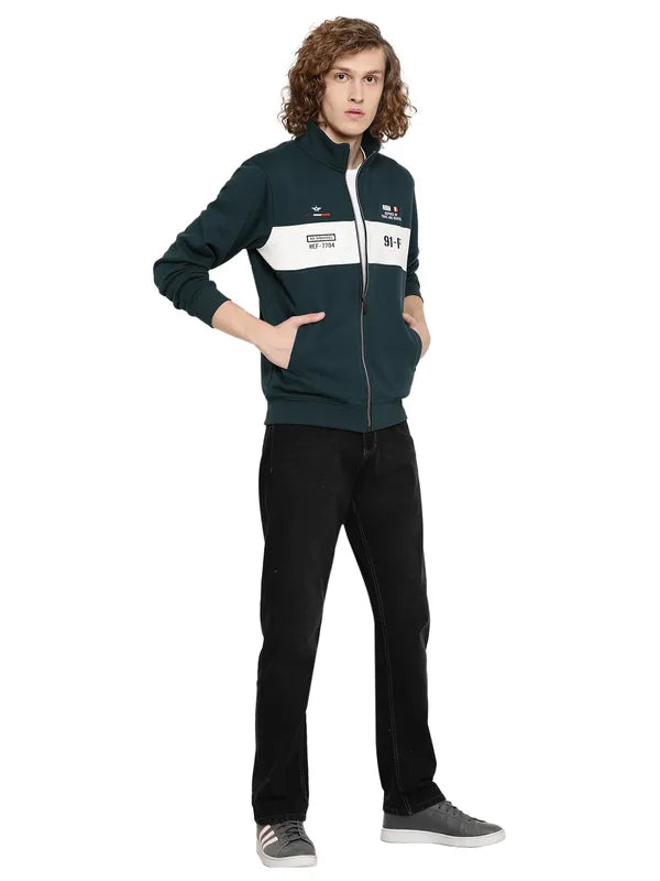 Octave Men Green Printed Fleece Sweatshirt