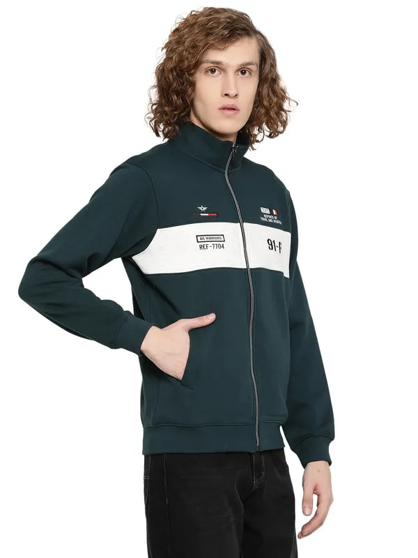 Octave Men Green Printed Fleece Sweatshirt