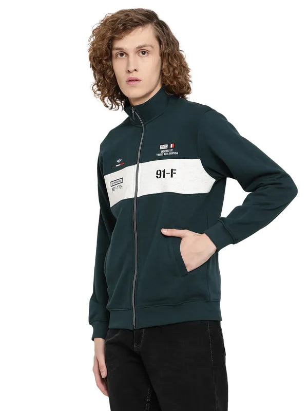 Octave Men Green Printed Fleece Sweatshirt