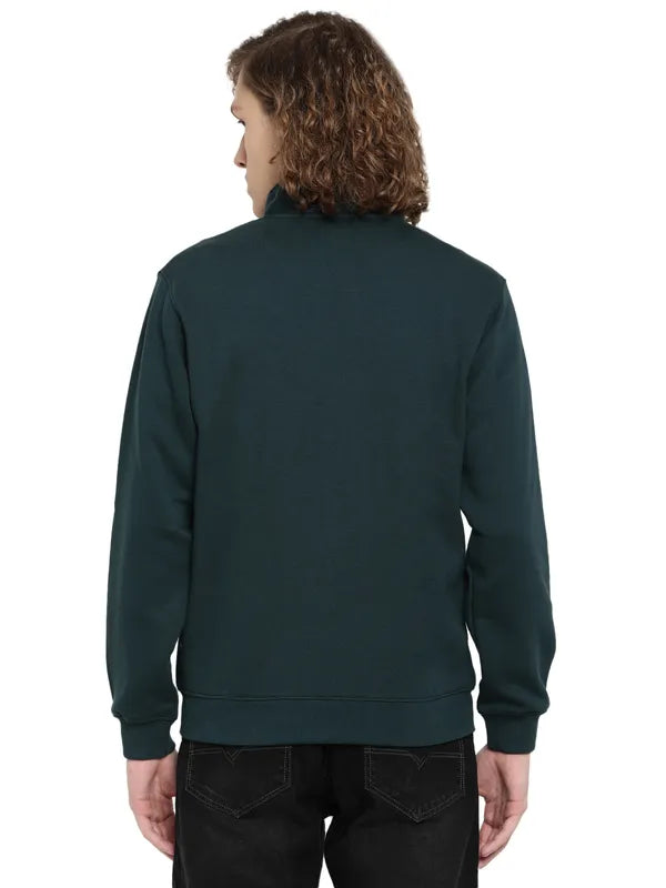 Octave Men Green Printed Fleece Sweatshirt