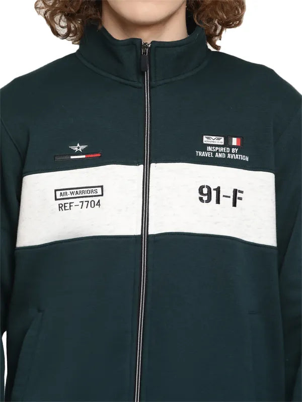 Octave Men Green Printed Fleece Sweatshirt