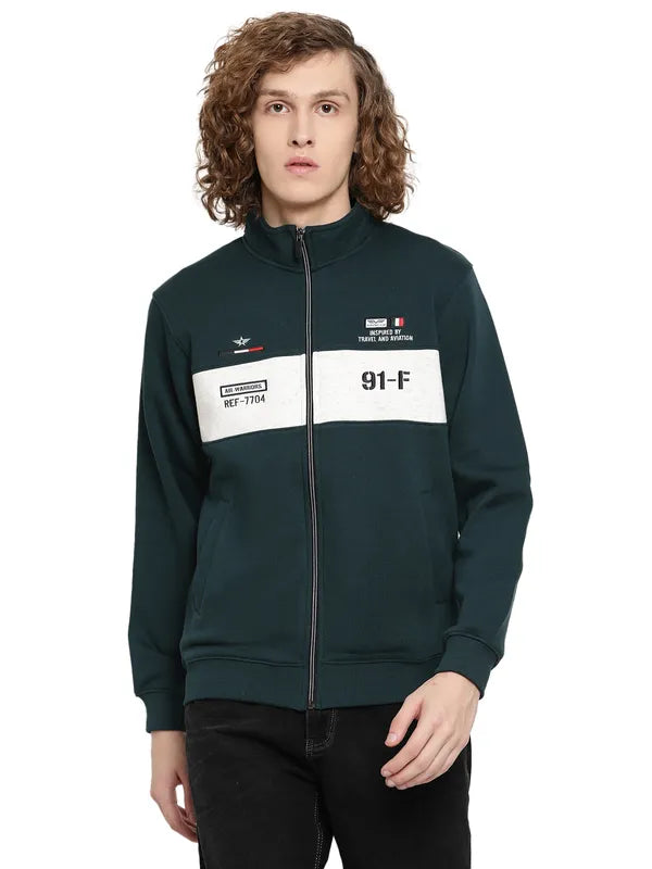 Octave Men Green Printed Fleece Sweatshirt