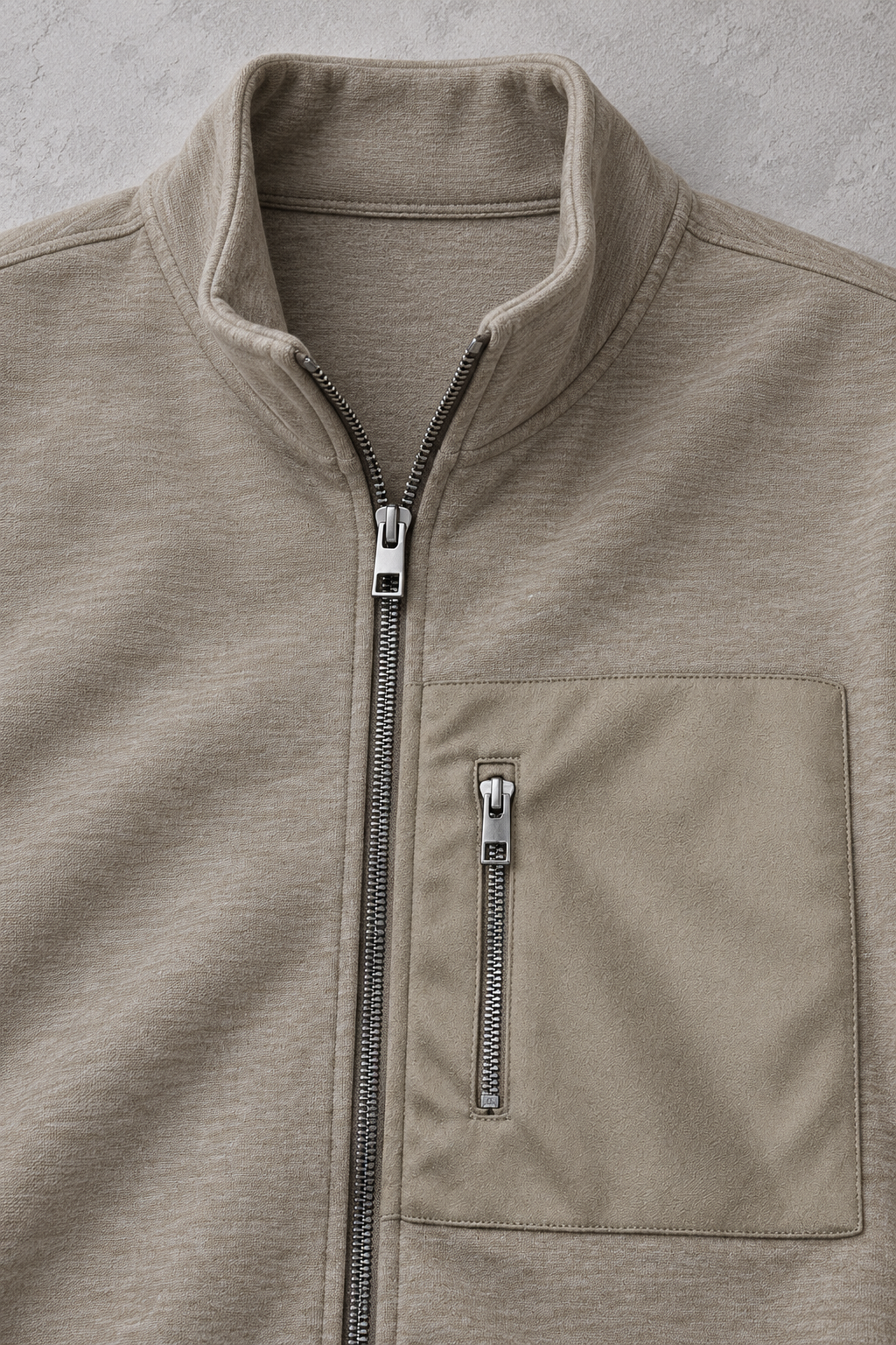 Men's Stone Melange Knitted Zip-Up Sweatshirt | Winter Pullover with Utility Pocket