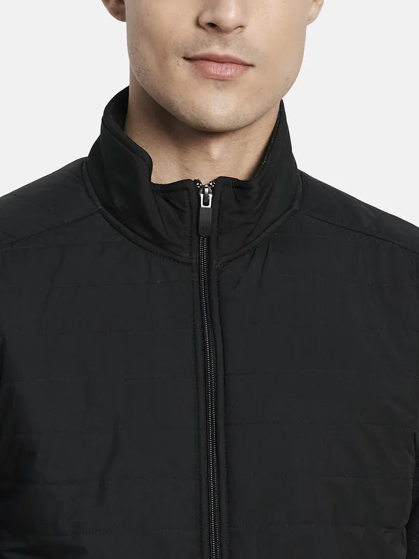 Men Grey Mock Neck Front Open Sweatshirt