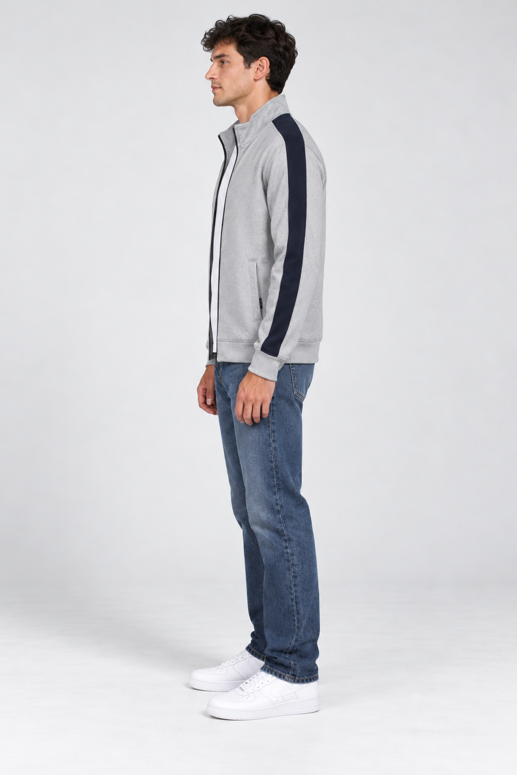 Men’s Regular Fit German Velvet Full-Zip Sweatshirt – Grey Melange