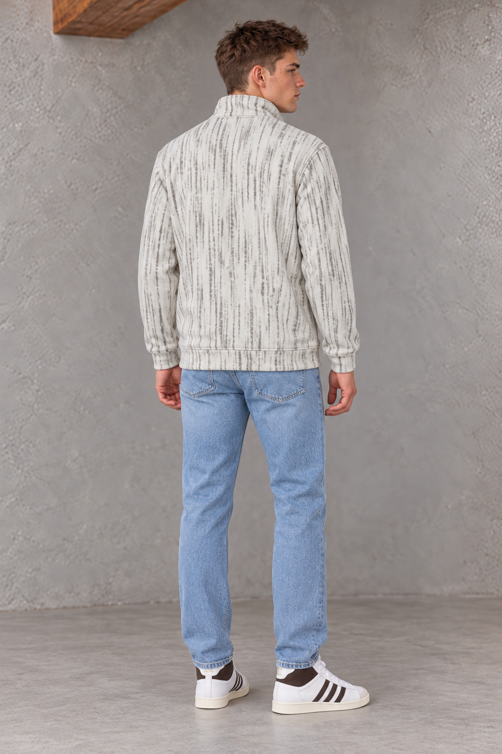 Men's Off-White Polar Texture Zip-Up Sweatshirt | Ultra Warm Knitted Winter Pullover