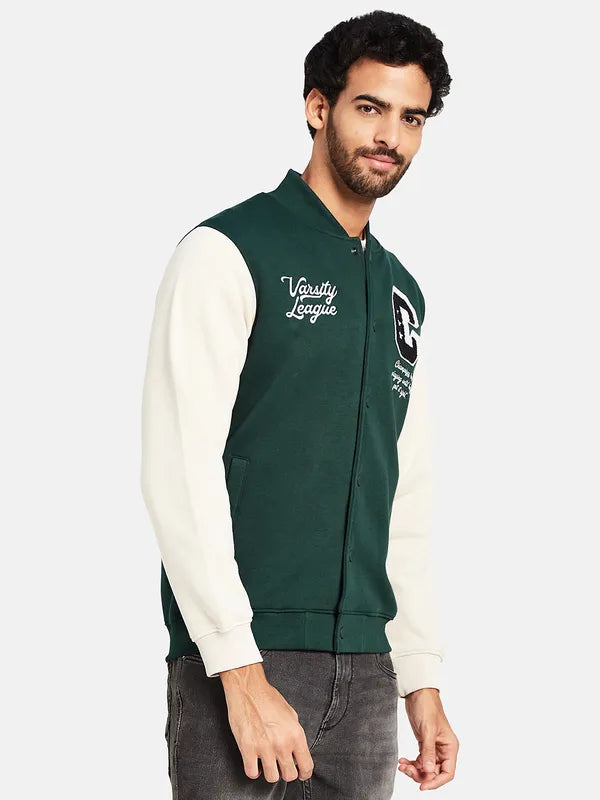 Octave Typography Printed Fleece Varsity Jacket