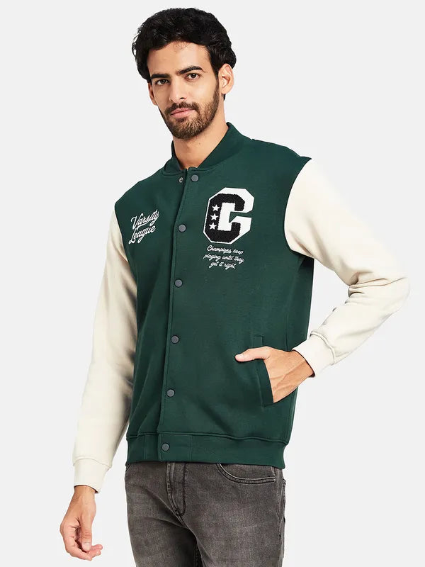 Octave Typography Printed Fleece Varsity Jacket