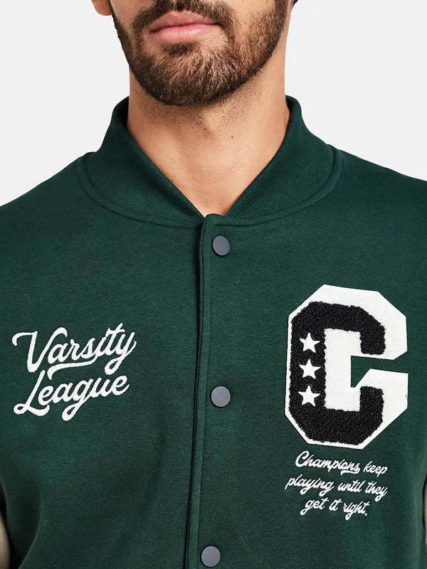 Octave Typography Printed Fleece Varsity Jacket