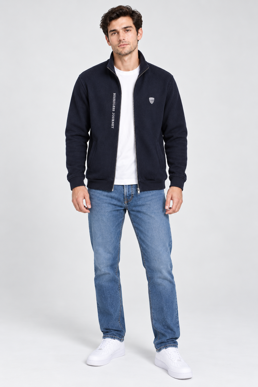 Men’s Regular Fit German Velvet Full-Zip Sweatshirt – Navy