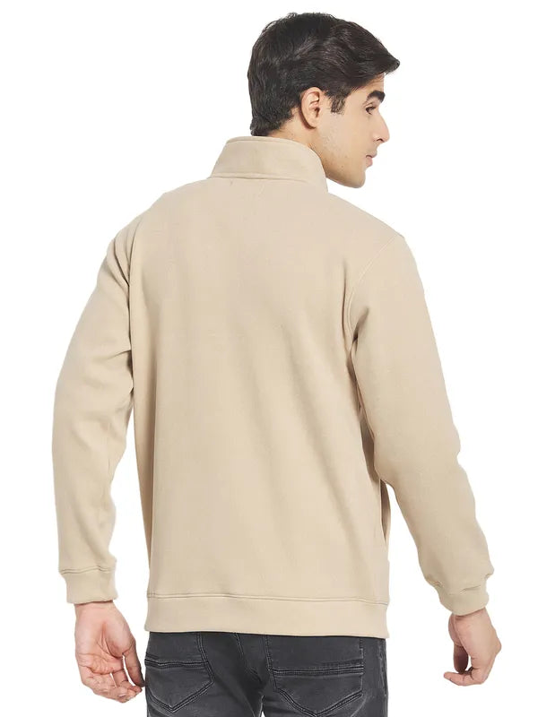 Octave Men Cream White Colourblocked Front-Open Sweatshirt