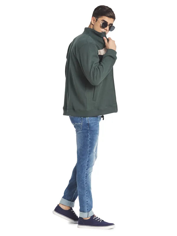 Octave Men Olive Green Colourblocked Fleece Sweatshirt