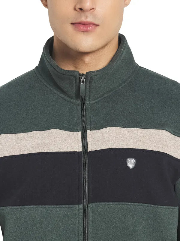 Octave Men Olive Green Colourblocked Fleece Sweatshirt