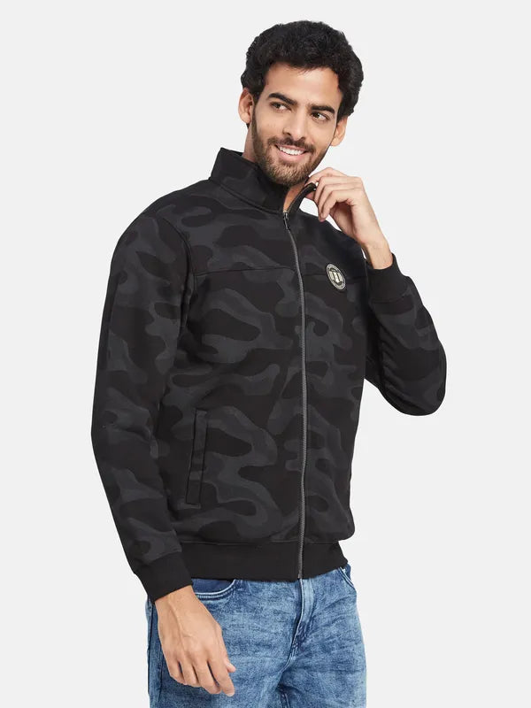 Octave Abstract Printed Fleece Mock Collar Bomber Jacket