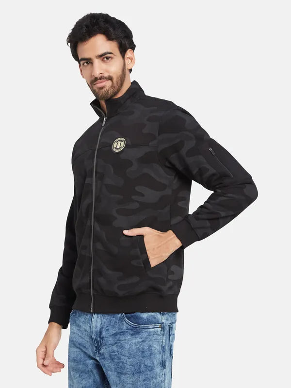 Octave Abstract Printed Fleece Mock Collar Bomber Jacket