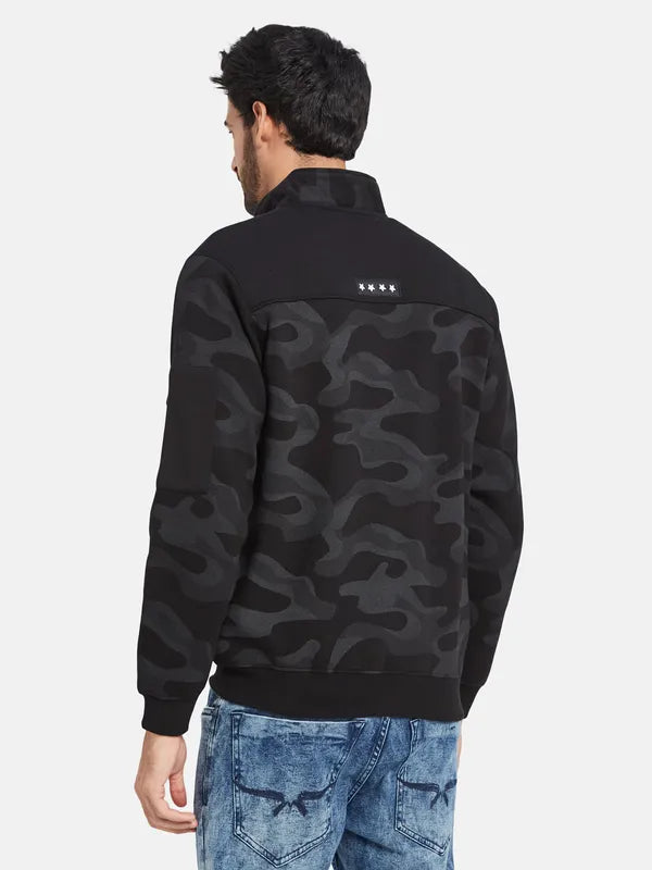 Octave Abstract Printed Fleece Mock Collar Bomber Jacket