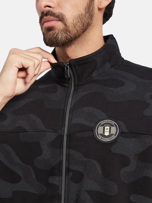 Octave Camouflage Printed Mock Collar Fleece Front Open Sweatshirt