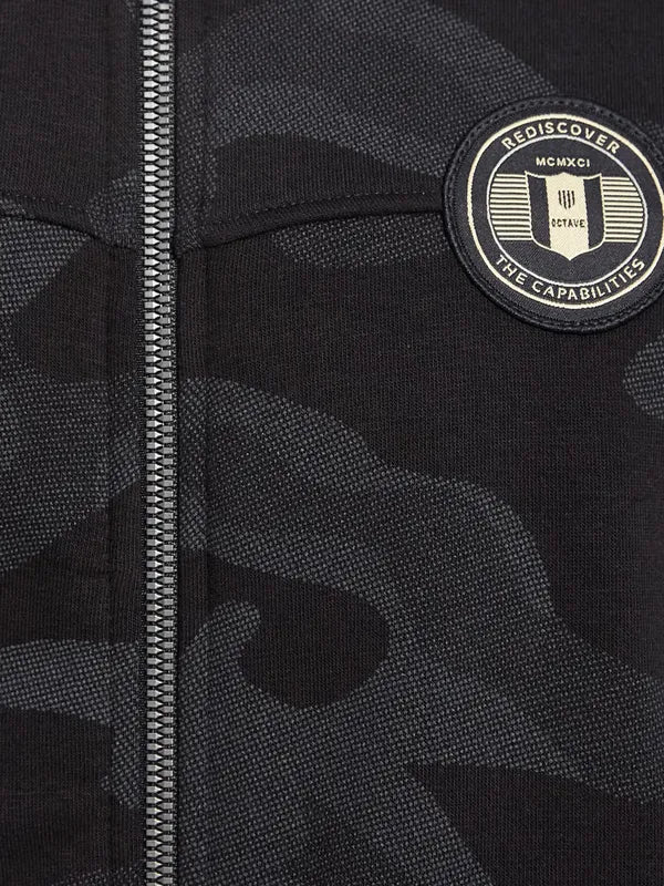 Octave Camouflage Printed Mock Collar Fleece Front Open Sweatshirt