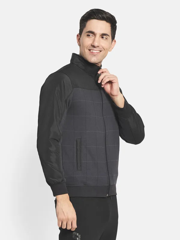 Men Grey Checked Sweatshirt