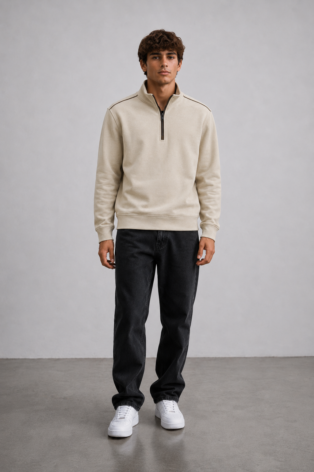 Men’s Onyx Knitted Suede Half-Zip Sweatshirt – Regular Fit Full Sleeve Winter Pullover