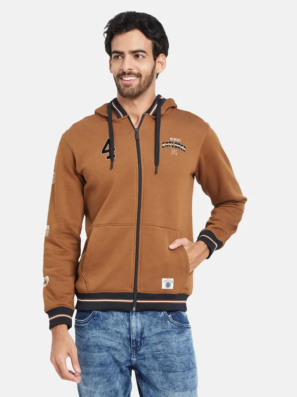 Octave Typography Printed Hooded Fleece Front-Open Sweatshirt