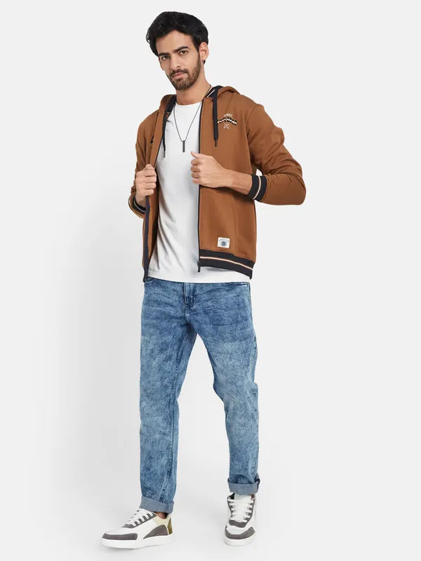 Octave Typography Printed Hooded Fleece Front-Open Sweatshirt