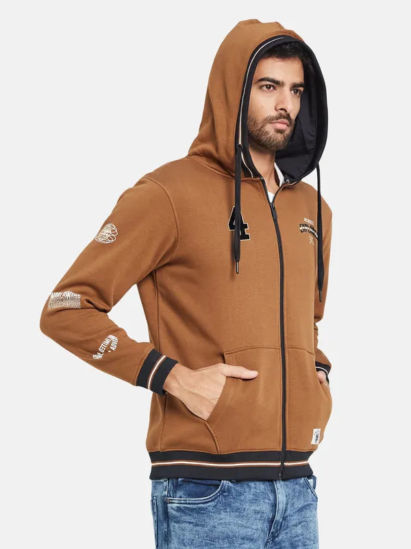 Octave Typography Printed Hooded Fleece Front-Open Sweatshirt