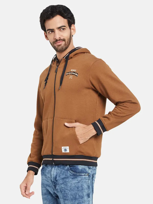 Octave Typography Printed Hooded Fleece Front-Open Sweatshirt