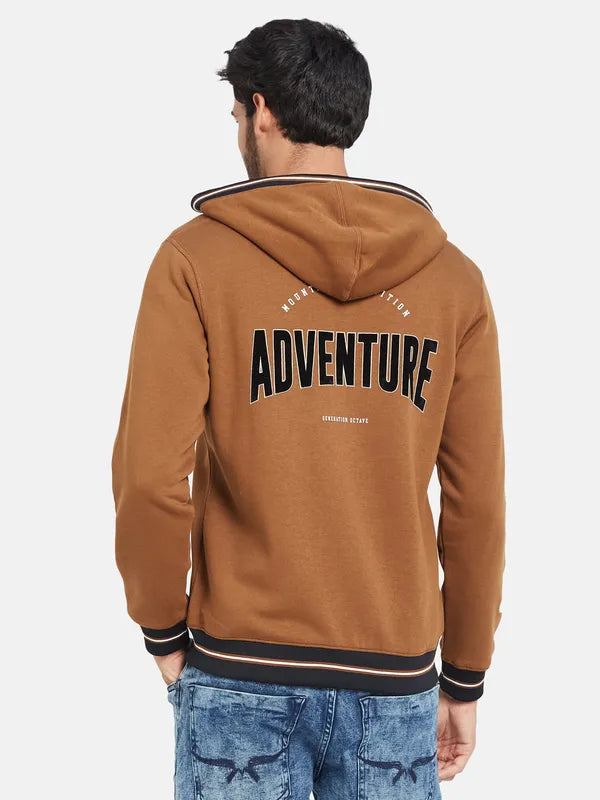 Octave Typography Printed Hooded Fleece Front-Open Sweatshirt