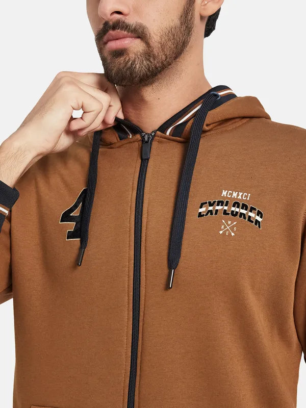 Octave Typography Printed Hooded Fleece Front-Open Sweatshirt