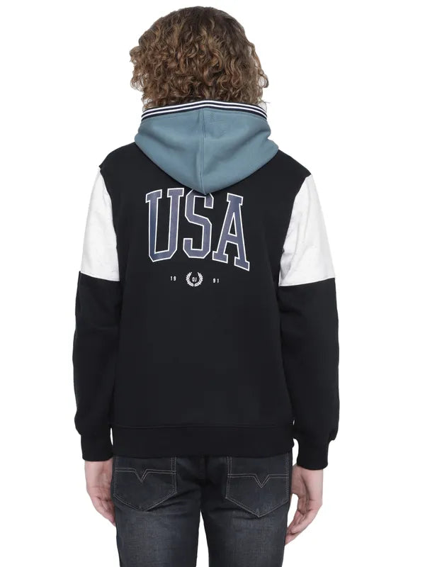 Octave Men Blue Colourblocked Hooded Fleece Sweatshirt