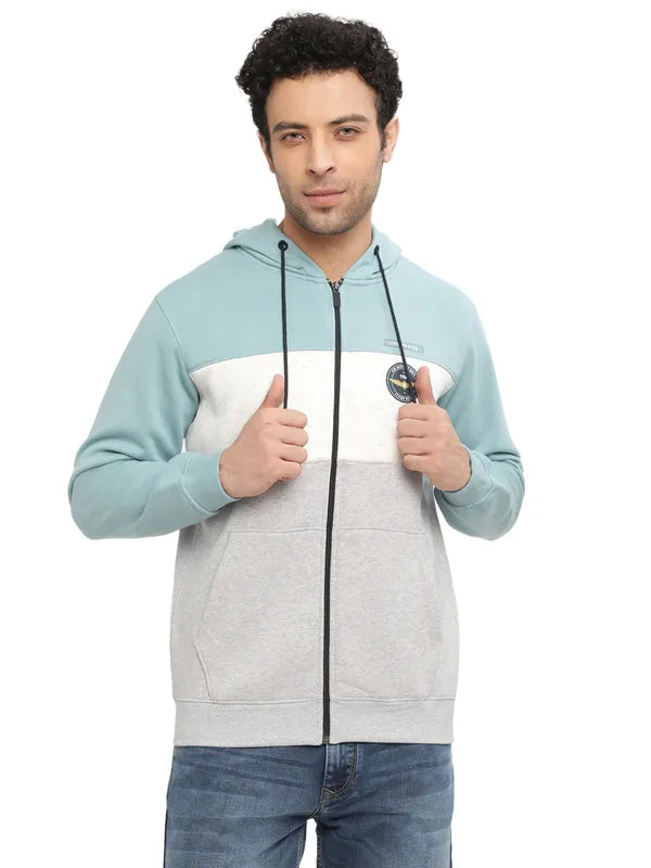 Octave Men Blue Colourblocked Hooded Sweatshirt