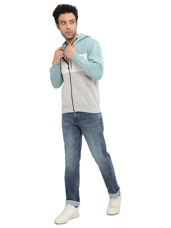 Octave Men Blue Colourblocked Hooded Sweatshirt