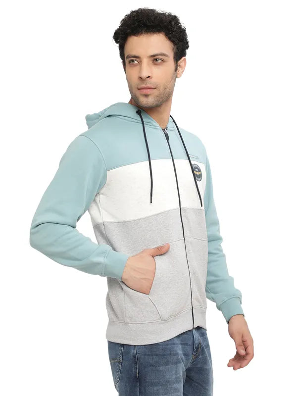 Octave Men Blue Colourblocked Hooded Sweatshirt