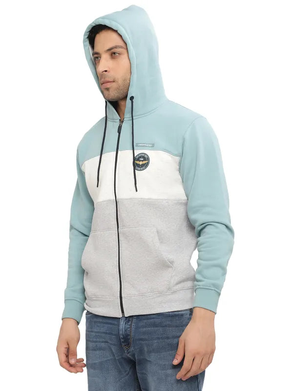 Octave Men Blue Colourblocked Hooded Sweatshirt
