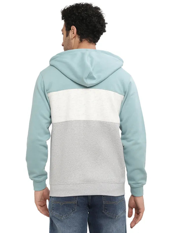 Octave Men Blue Colourblocked Hooded Sweatshirt