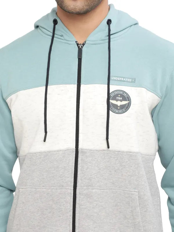 Octave Men Blue Colourblocked Hooded Sweatshirt